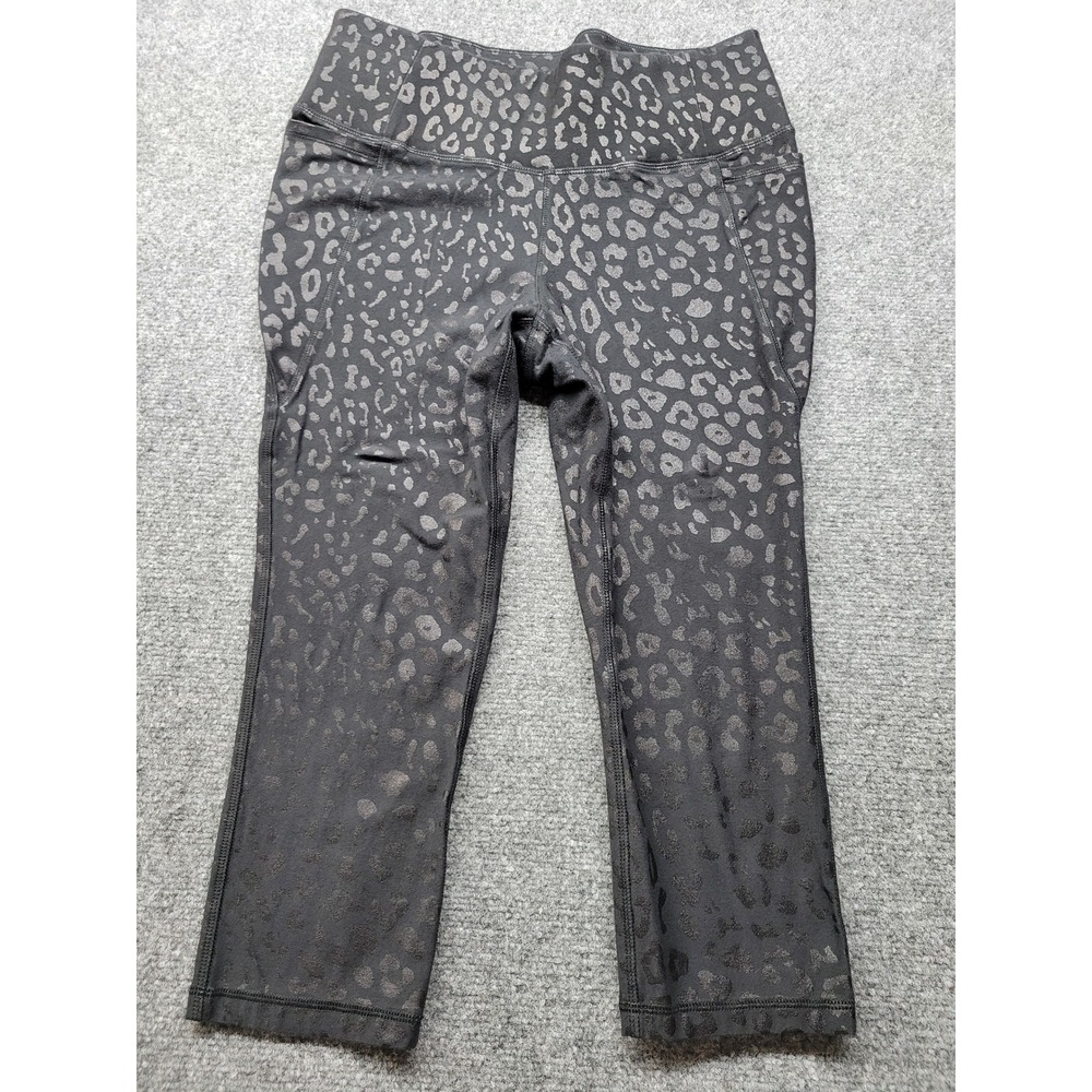 LIVI Lane Bryant Black Metallic Leopard Print Leggings High Waist Pockets 14/16